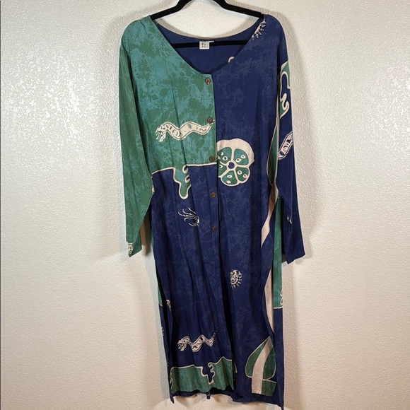 Bali Batiks Blue Sea Creature Resortwear Kaftan Long Line Tunic Size Medium - Picture 1 of 9
